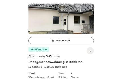 3 Zimmer Dachgeschosswohnung - 700,00&nbsp;EUR Kaltmiete, ca.&nbsp; 71,00&nbsp;m&sup2; in Schwülper (PLZ: 38179)
