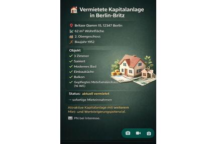 Vermietete 3 Zimmer Wohnung - Provisionsfrei - solide Kapitalange - Berlin Neukölln