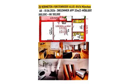 VERMIETE 2-ZIMM.APP-32m2- MÜNCHEN -U 3 MIETE 880,00€+ NK