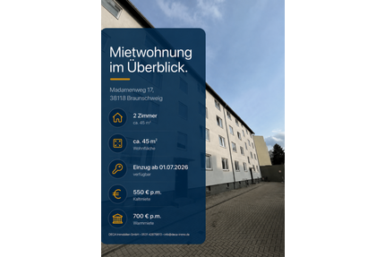 Wohnung zum Mieten in Braunschweig 550,00 € 45 m²
