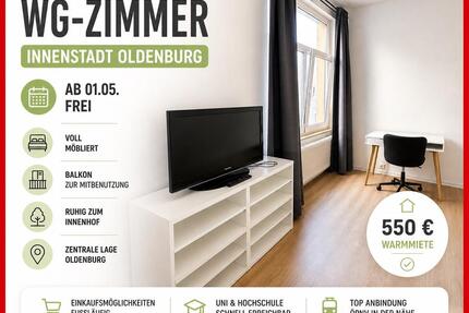 Beste Lage in Innenstadt Oldenburg! |WG-Zimmer | Voll möbliert