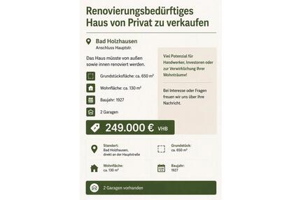 HAUS ZU VERKAUFEN - 249.000,00&nbsp;EUR Kaufpreis, ca.&nbsp; 130,00&nbsp;m&sup2; in Preußisch Oldendorf (PLZ: 32361)