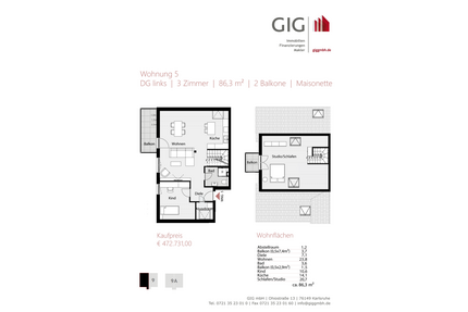 Wohnung zum Kaufen in Karlsruhe 472.731,00 € 86.3 m²