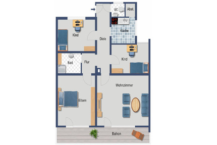 Geschmackvolle, gepflegte 4-Raum-Wohnung mit EBK in Neu-Ulm