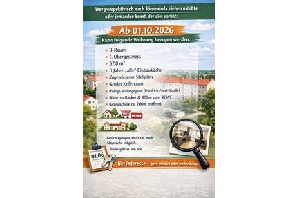 3-Raum-Wohnung in Sömmerda ab 01.10.2026 zu vermieten