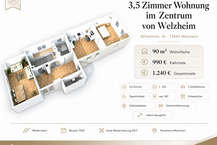 Wohnung zum Mieten in Welzheim 990,00 € 90 m²