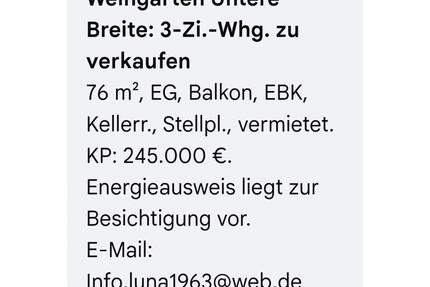 3 Zimmerwohnung, Weingarten, Untere Breite