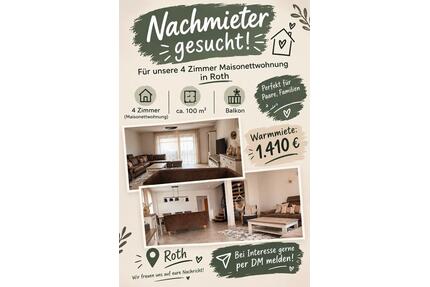 Nachmieter für Großzügige 4-Zimmer-Maisonette-Wohnung in Roth