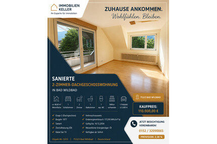 Zentrale 2-Zimmer Dachwohnung mit Balkon - Bad Wildbad