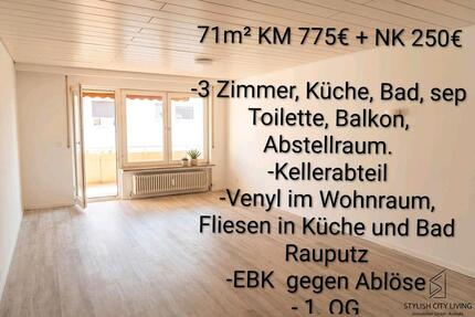 3 Zimmer in Eislingen Süd - 1.025,00&nbsp;EUR Kaltmiete, ca.&nbsp; 71,00&nbsp;m&sup2; in Eislingen (Fils) (PLZ: 73054)