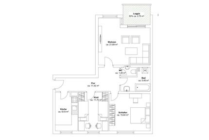 Modernisierte 3 Zimmer Wohnung inkl, frei ab 1. Mai - WG geeignet - Königsbrunn
