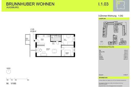 Wohnung zum Mieten in Augsburg 1.379,00 € 81.56 m²