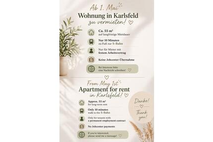 2-Zimmer Wohnung in Karlsfeld - 1.300,00&nbsp;EUR Kaltmiete, ca.&nbsp; 55,00&nbsp;m&sup2; in Karlsfeld (PLZ: 85757)