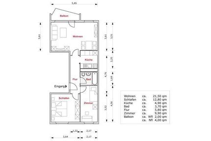 3-Zimmer-Wohnung am Zoopark! - 409,00&nbsp;EUR Kaltmiete, ca.&nbsp; 60,95&nbsp;m&sup2; in Erfurt (PLZ: 99087) Hohenwinden