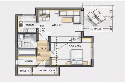 Modernisierte 2-Zimmer Wohnung mit Terrasse & Stellplatz in Aalen