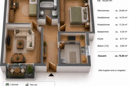 Eigentumswohnung zu verkaufen - 179.500,00&nbsp;EUR Kaufpreis, ca.&nbsp; 76,00&nbsp;m&sup2; in Heiligenhaus (PLZ: 42579)