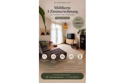 Wohnung zum Mieten in Frankfurt am Main 1.500,00 € 80 m²