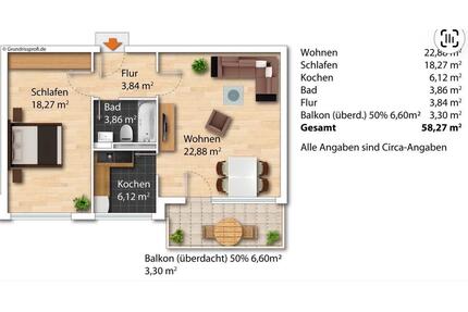 2-Zimmer-Wohnung (60 m²) mit Balkon & Garage Neu saniert - Augsburg Lechhausen