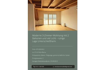 Moderne 3-Zimmer-Wohnung mit 2 Balkonen und viel Licht - Unterschleißheim