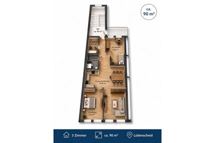 Moderne 3-Zimmer Wohnung, 90 qm, kernsaniert - Lüdenscheid