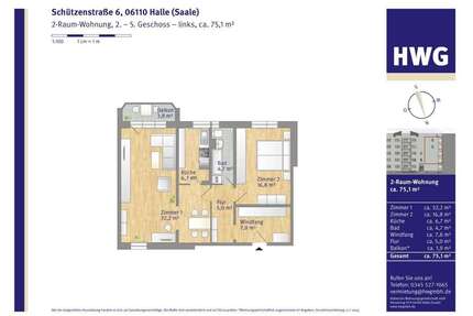 Wohnung zum Mieten in Halle 623,00 € 75.08 m²
