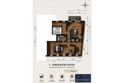 Wohnung zum Mieten in Zwickau 530,00 € 84 m²