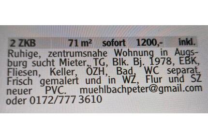 Zwei Zimmer Wohnung in Augsburg