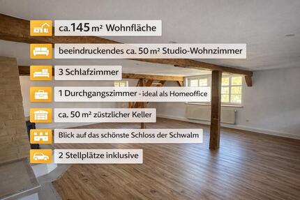 Einzigartige 145 m² Wohnung im Zweifamilienhaus – 50 m² Studio, Schlossblick & 2 Stellplätze Mietwohnung - Schwalmstadt
