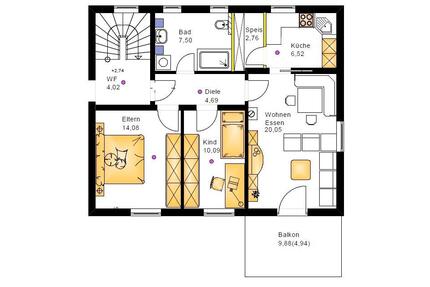 Helle 3 Zimmer, Küche, Bad, 1. OG-Wohnung 65,6m^2 mit Balkon 4,9m - Parkstetten