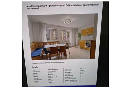 teilmöblierte wohnung - 837,00&nbsp;EUR Kaltmiete, ca.&nbsp; 64,00&nbsp;m&sup2; in Ludwigshafen am Rhein (PLZ: 67061) Parkinsel