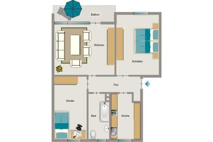 3-Zimmer-Wohnung in Moers Eick - 568,00&nbsp;EUR Kaltmiete, ca.&nbsp; 65,22&nbsp;m&sup2; in Moers (PLZ: 47445) Rheinkamp