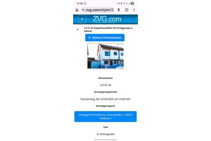 Doppelhaushälfte 348000 Euro Zwangsversteigerung - Talheim