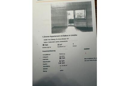 1-ZimmerAppartement mit Balkon in Uninähe Trier - Hermeskeil