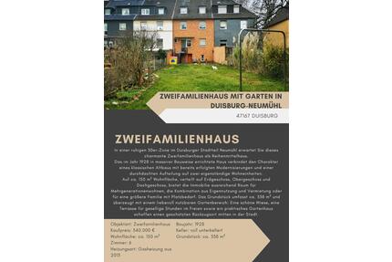 Zweifamilienhaus mit Garten in 47167 Duisburg-Neumühl