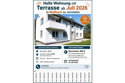 Wohnung zu vermieten ab 072026 - 800,00&nbsp;EUR Kaltmiete, ca.&nbsp; 75,00&nbsp;m&sup2; in Maßbach (PLZ: 97711)