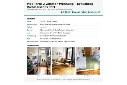 Moblierte 2 Zimmer Wohnung mit Balkon in Kreuzberg, Schlesi Tor - Berlin Friedrichshain-Kreuzberg