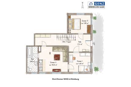 Moisburg - Vermietung einer top renovierten 3 Zimmer SINGLE-Wohnung mit ca. 60 m² im EG, sonnige Hanglage mit Terrasse in 21647 Moisburg