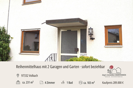Reihenmittelhaus mit Terrasse, Garten & 2 Garagen – gepflegtes Zuhause mit Potenzial in Volkach