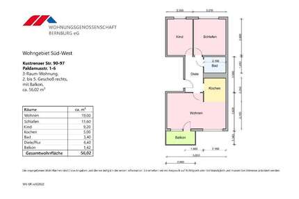 Wohnung zum Mieten in Bernburg 336,12 € 56.02 m²
