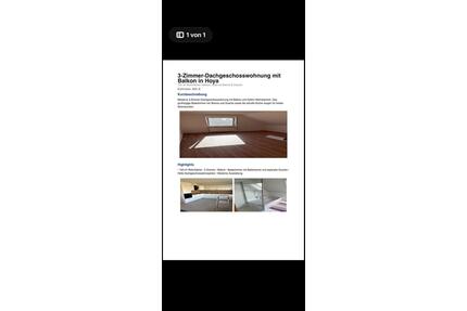 Dachgeschosswohnung in 27318 Hoya 3Zimmer 100 m2 - Eystrup