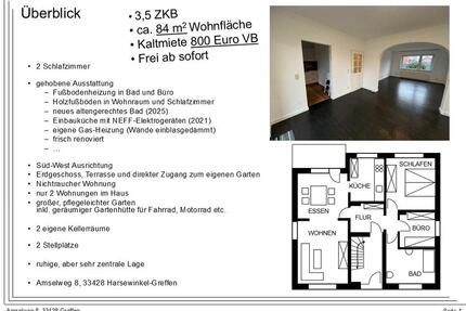 3,5 ZKB 84 Quadratmeter - 800,00&nbsp;EUR Kaltmiete, ca.&nbsp; 84,00&nbsp;m&sup2; in Harsewinkel (PLZ: 33428)