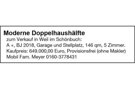 Doppelhaushälfte zu verkaufen, Provisionsfrei ohne Makler - Weil Im Schönbuch