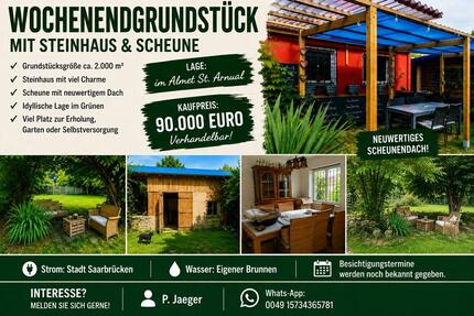 Wochenendgrundstück im Almet - 90.000,00&nbsp;EUR Kaufpreis, ca.&nbsp; 90,00&nbsp;m&sup2; in Saarbrücken (PLZ: 66119) St. Arnual