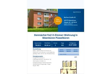 2 Zimmer Wohnung - 746,00&nbsp;EUR Kaltmiete, ca.&nbsp; 64,00&nbsp;m&sup2; in Ibbenbüren (PLZ: 49477)
