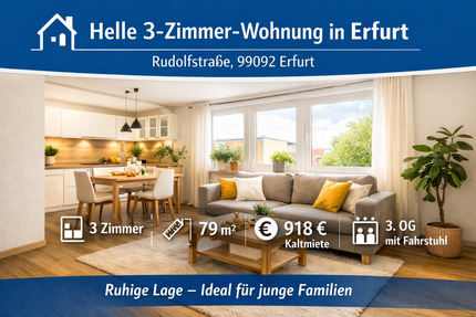 Helle große 3-Zimmer-Wohnung in ruhiger Lage - Erfurt