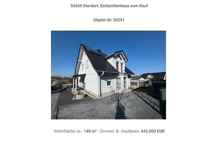 Einfamilienhaus zu verkaufen - 443.000,00&nbsp;EUR Kaufpreis, ca.&nbsp; 140,00&nbsp;m&sup2; in Dierdorf (PLZ: 56269)