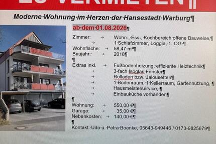 Moderne Wohnung im Herzen der Hansestadt Warburg - Borgentreich