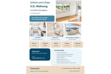Helle 3-Zimmer-Wohnung mit Balkon Bergblick & Garage in Traunreut