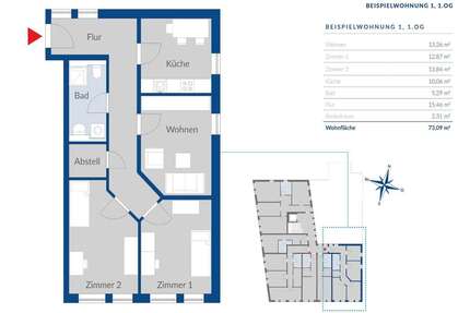 Wohnung zum Mieten in Augsburg 1.100,00 € 73.51 m²