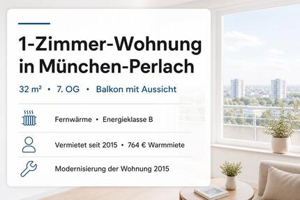 Helle 1-Zimmer Wohnung im 7. OG mit Balkon in München-Perlach